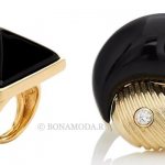 Модные женские кольца 2018 - кольца из жёлтого золота с чёрными камнями